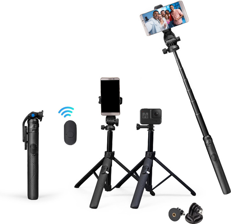 DIGITEK DTR-525 SS Portable Tripod Selfie Stick 160 cm with Remote & 3 Legs Tripos Base Tripod (Black, Supports Up to 600 g)