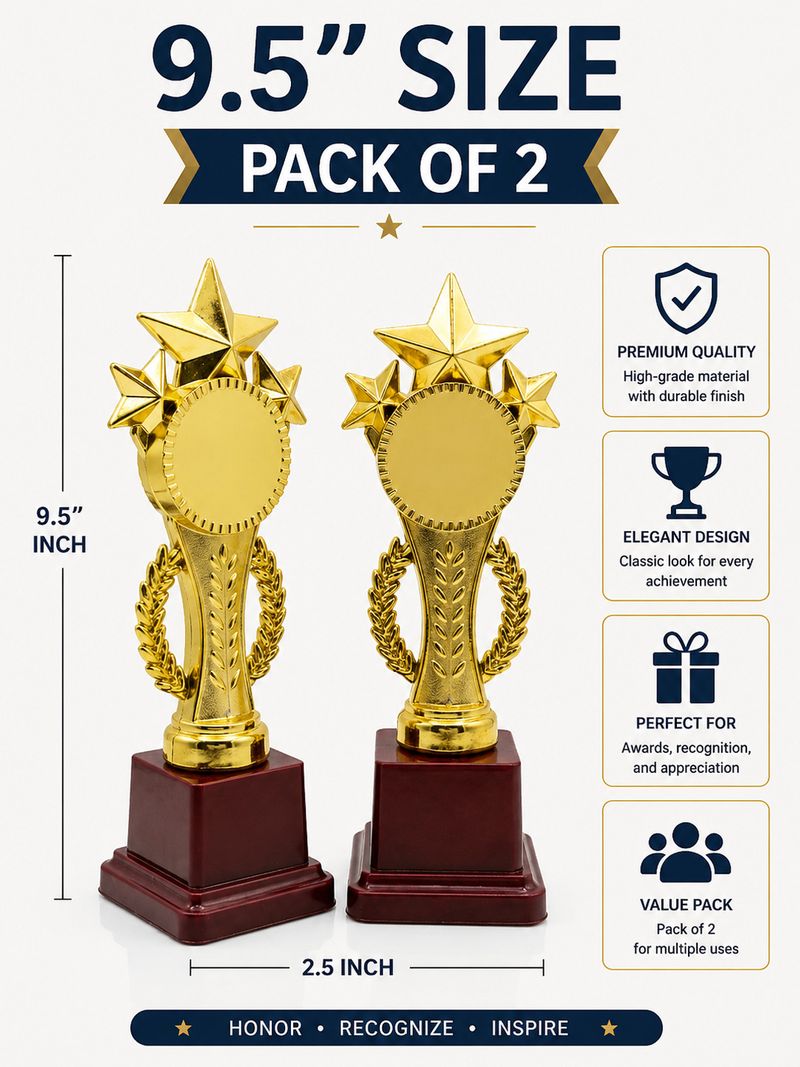 MUSA Metallic Fibre Star Tower Golden Trophy 9.5 Inch - Image 2