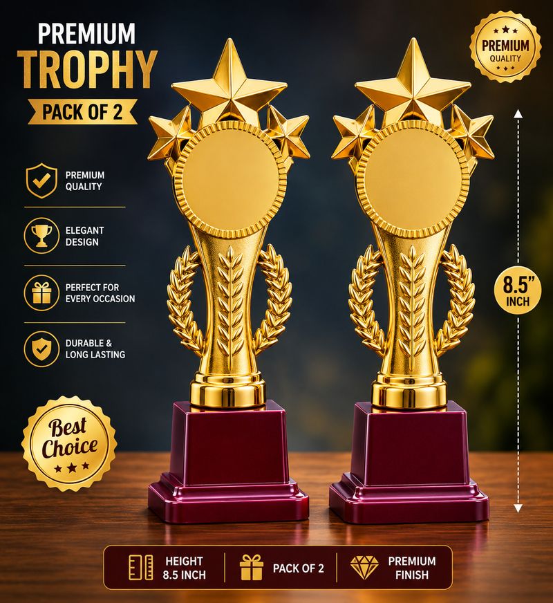 MUSA Metallic Fibre Star Tower Golden Trophy 9.5 Inch - Image 3