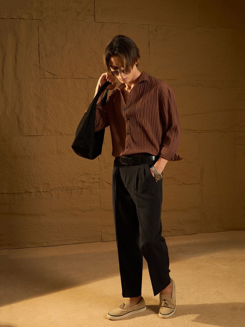 DENNISON Men Loose Fit Black Polyester Trousers - Image 7