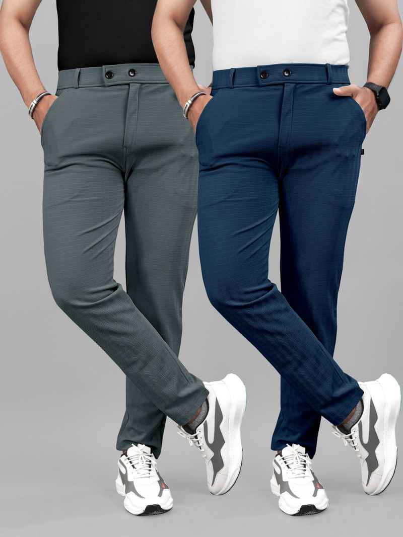 flicfol pack of 2 men regular fit multicolor polycotton trousers