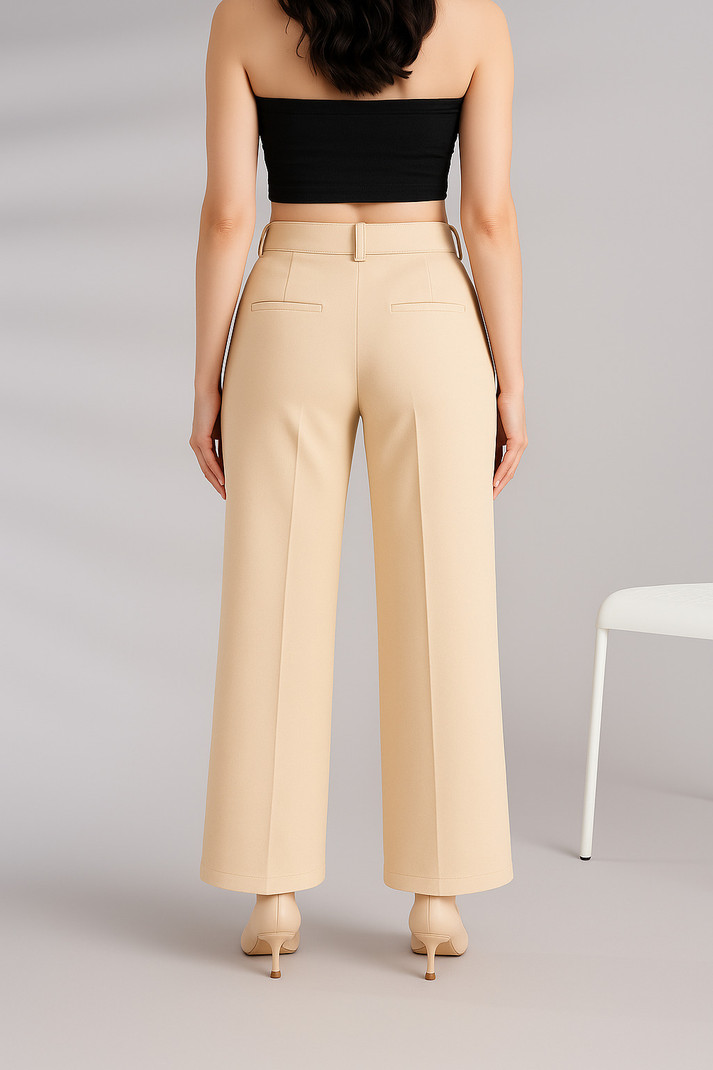 NEYSA Women Regular Fit Beige Cotton Blend Trousers view 3