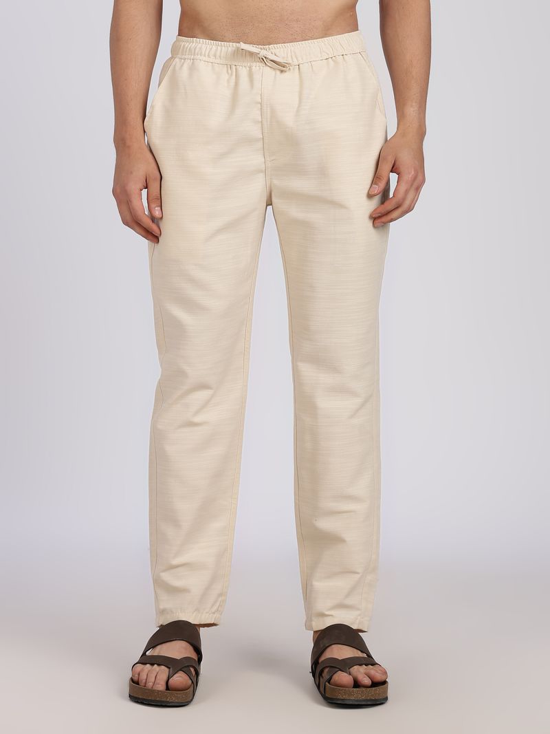 Lyphy Men's Straight Fit Cream Trousers - Image 2