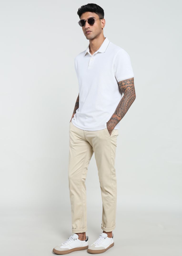Peter England Men Relaxed Cream Cotton Trousers - Image 3