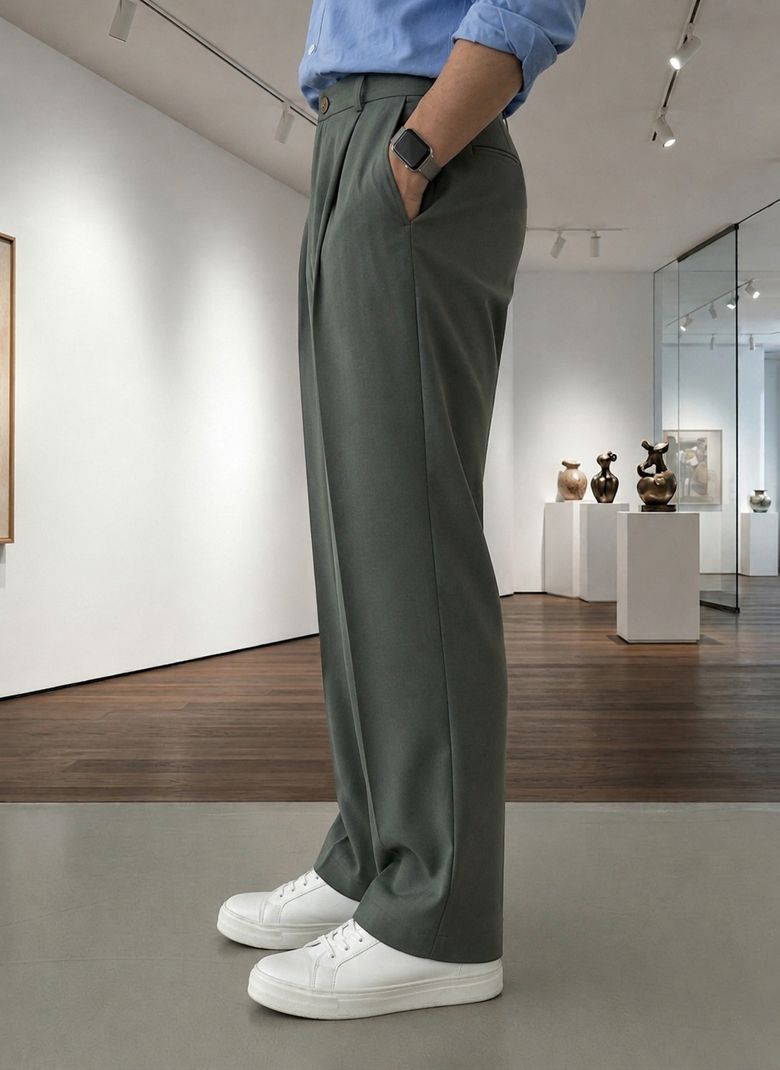 INDICLUB Men Relaxed Green Polycotton Trousers - Image 5