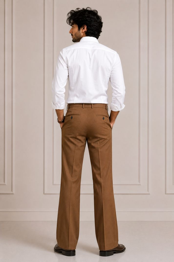 Nadwi Garments Men Brown Flared Crepe Trousers - Image 4