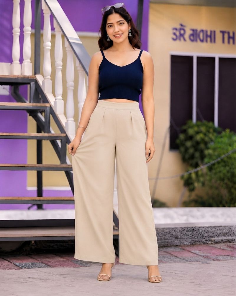 Gabadu Women Beige Cotton Trousers - Image 5