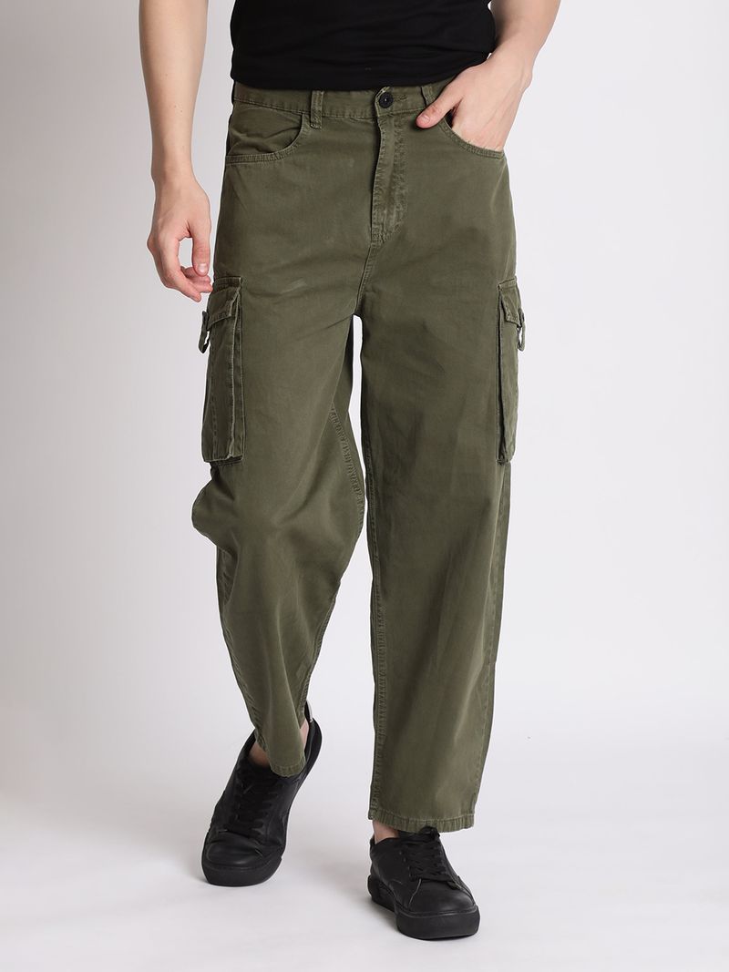 Roadster Men Loose Fit Dark Green Cotton Trousers - Image 2