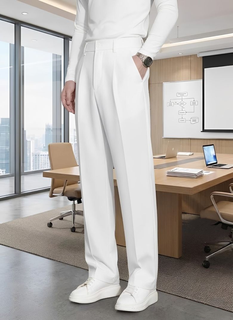 SGStore Men White Lycra Blend Trousers - Image 2