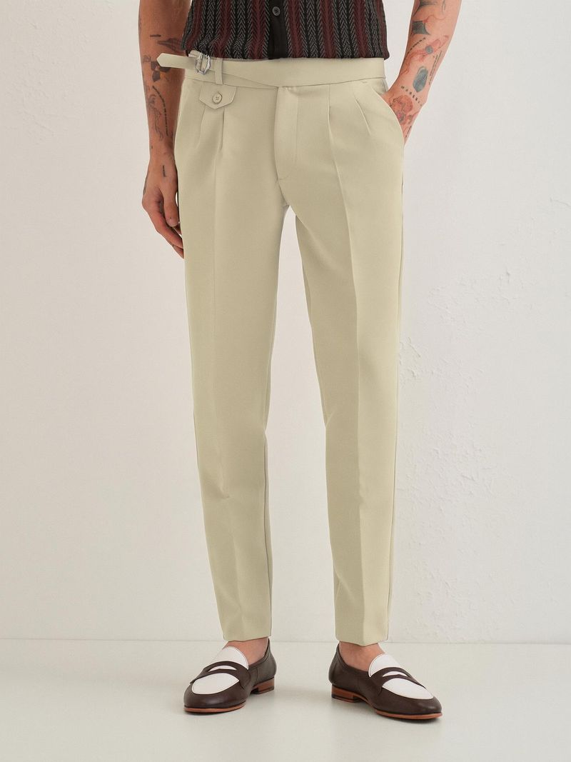 MANCREW Men Beige Lycra Blend Trousers - Image 2