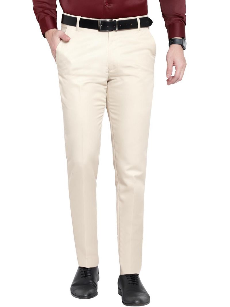 Men Beige Polycotton Trousers - Image 2