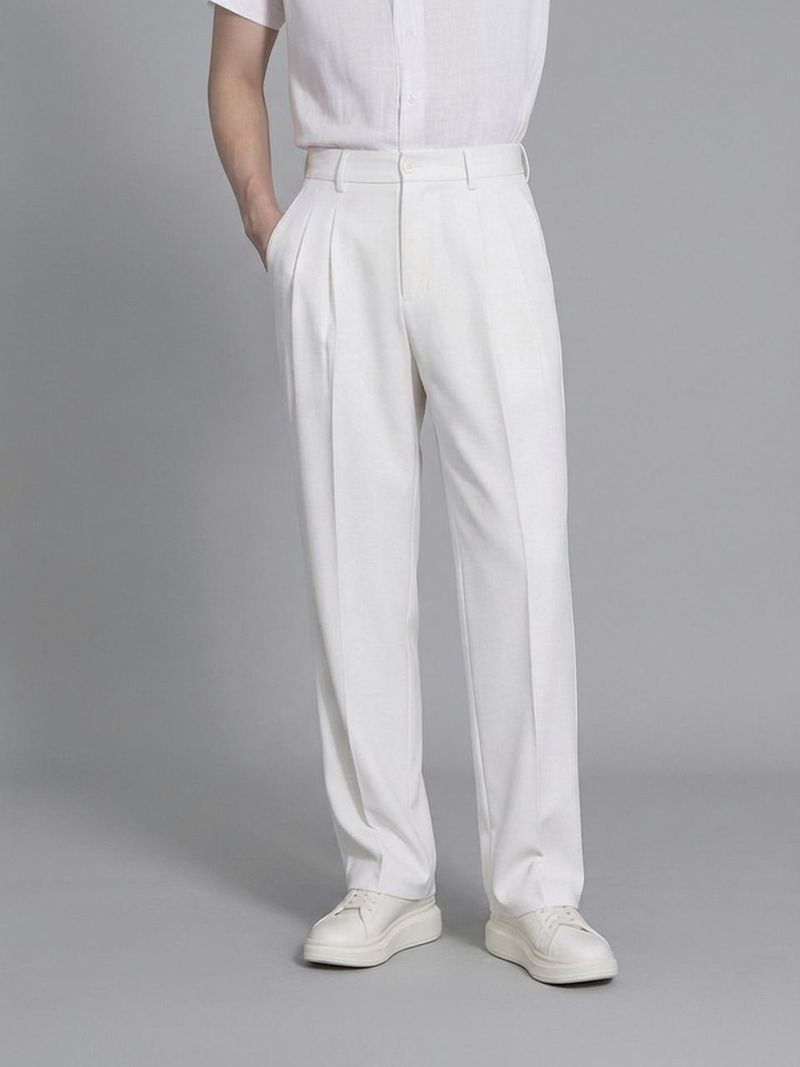 FashionInfinity Men White Lycra Blend Trousers - Image 2