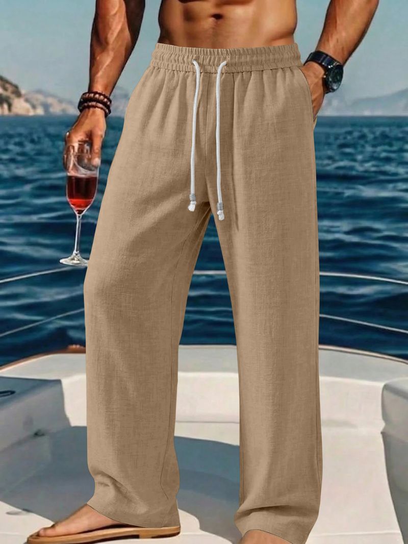 Rajovati Men Regular Fit Cream Linen Trousers - Image 4