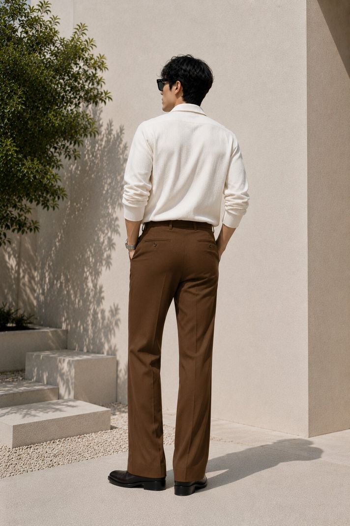 ShopVillaa Men Flared Brown Cotton Blend Trousers - Image 5