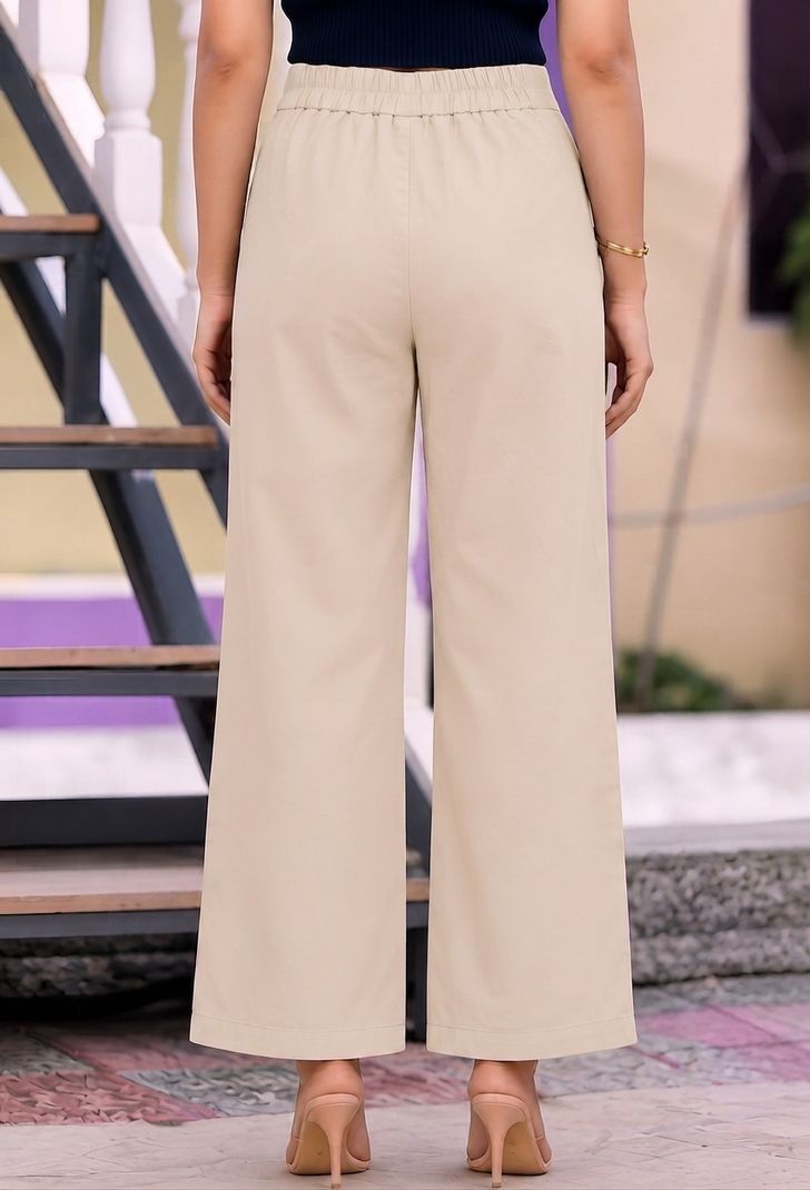 Gabadu Women Beige Cotton Trousers - Image 3