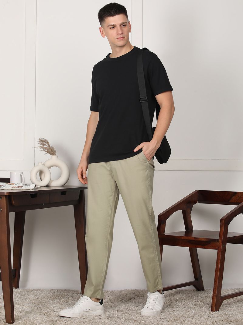 FUBAR Men Slim Fit Light Green Linen Trousers - Image 5