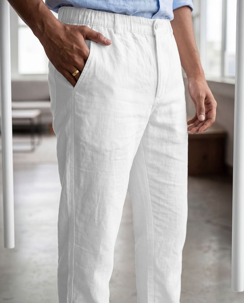 Warrior World Men Tapered White Pure Linen Trousers - Image 6