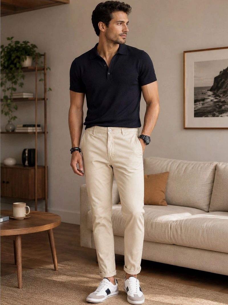 XENOR Men Slim Fit Beige Cotton Trousers - Image 6