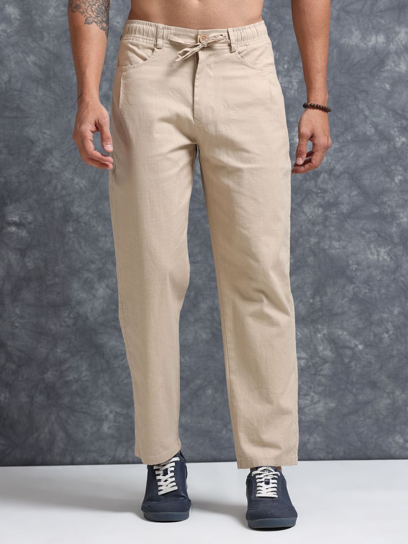 Bellaciao Clothings Co Men Cream Linen Trousers - Image 2