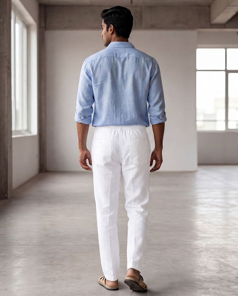 Warrior World Men Tapered White Pure Linen Trousers - Image 4