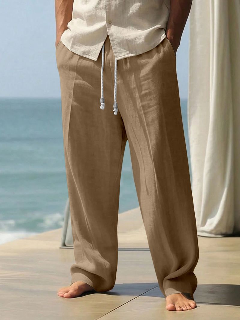 Rajovati Men Regular Fit Cream Linen Trousers - Image 6