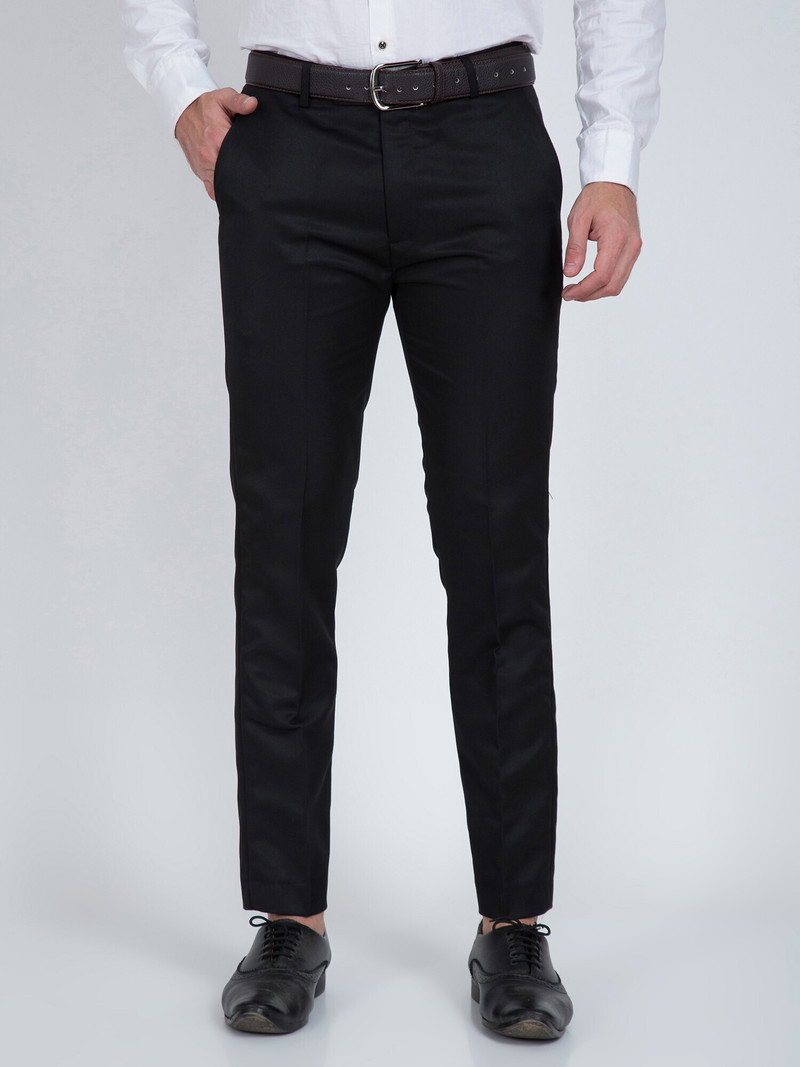 Men Regular Fit Black Cotton Blend Trousers
