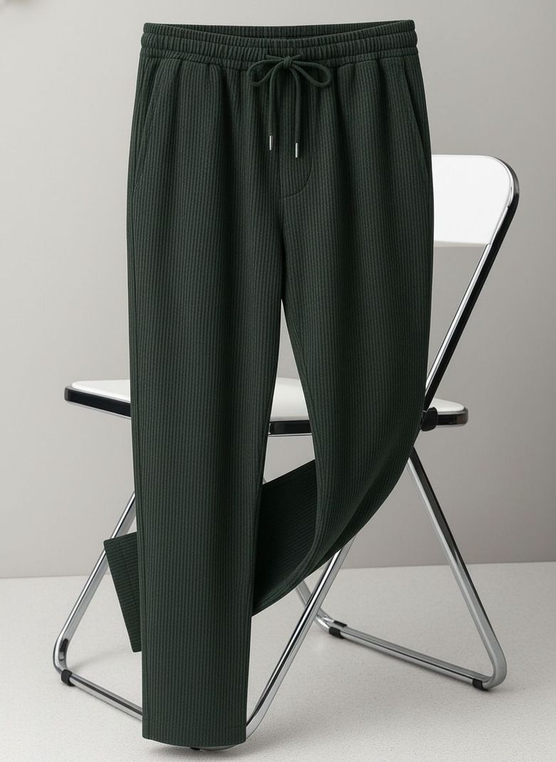 INDICLUB Men Dark Green Corduroy Trousers - Image 2