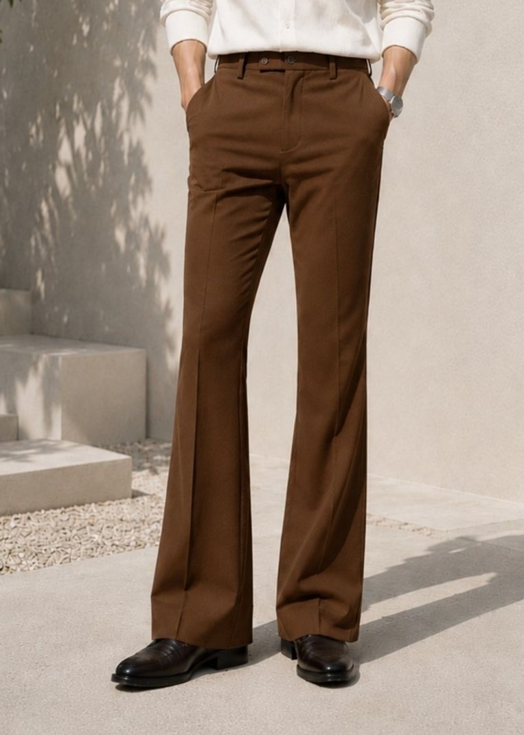 ShopVillaa Men Flared Brown Cotton Blend Trousers - Image 2