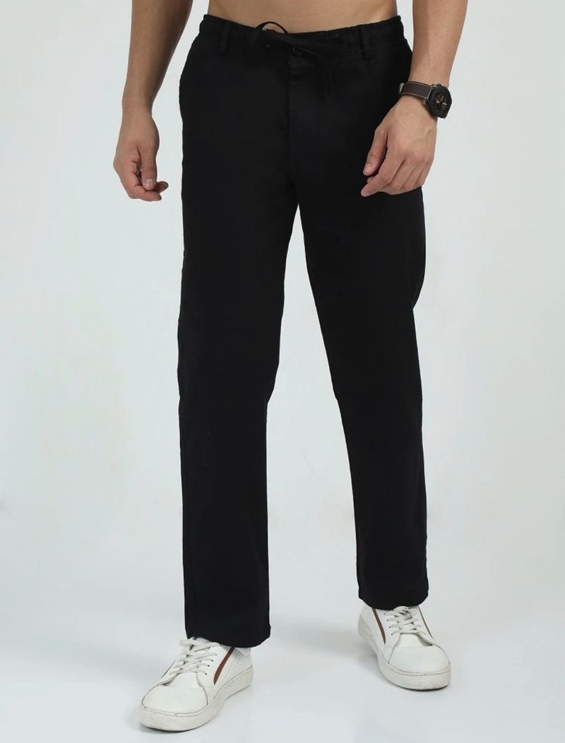 M Q Denim Men Black Pure Linen Trousers - Image 5