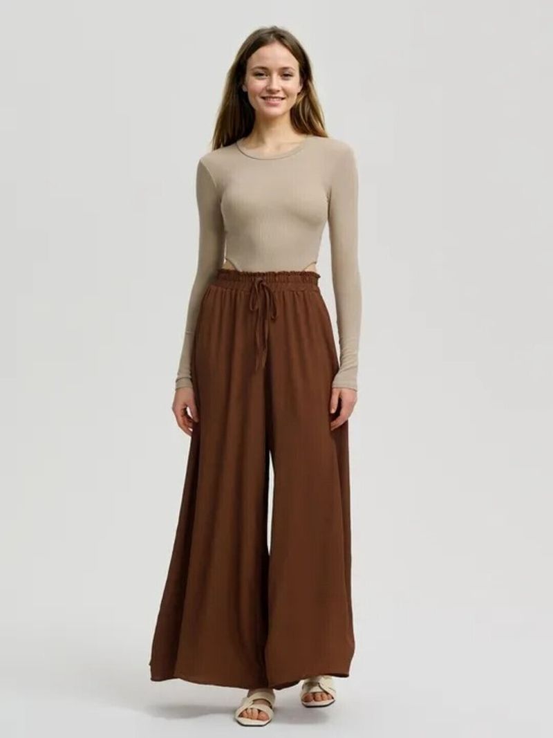 KOTTY Women Loose Fit Brown Viscose Rayon Trousers - Image 5