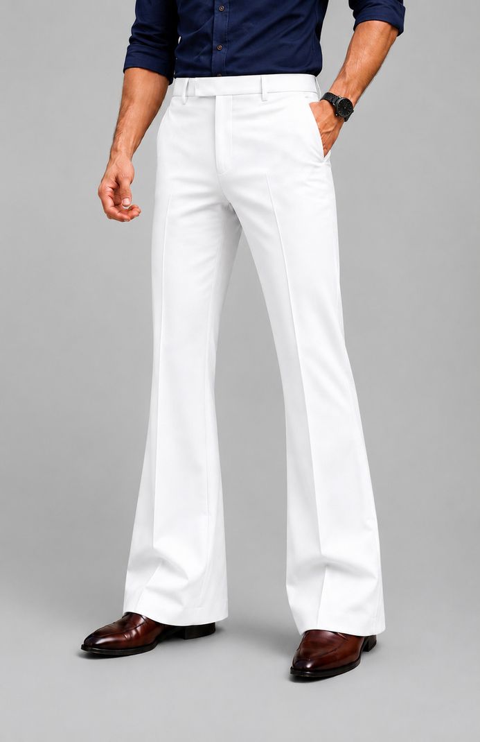 YGDEAL Men Flared White Lycra Trousers - Image 2