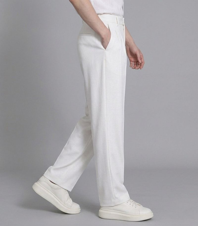 FashionInfinity Men White Lycra Blend Trousers - Image 5