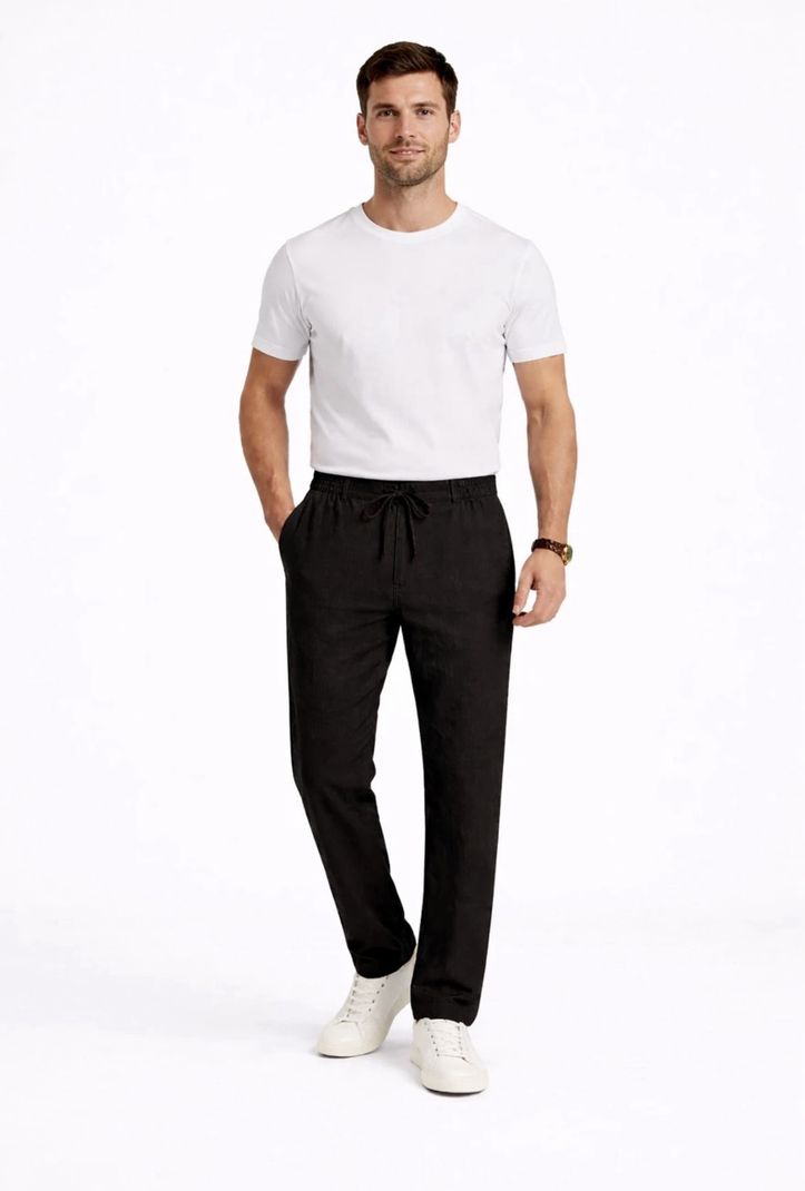 M Q Denim Men Black Pure Linen Trousers - Image 6
