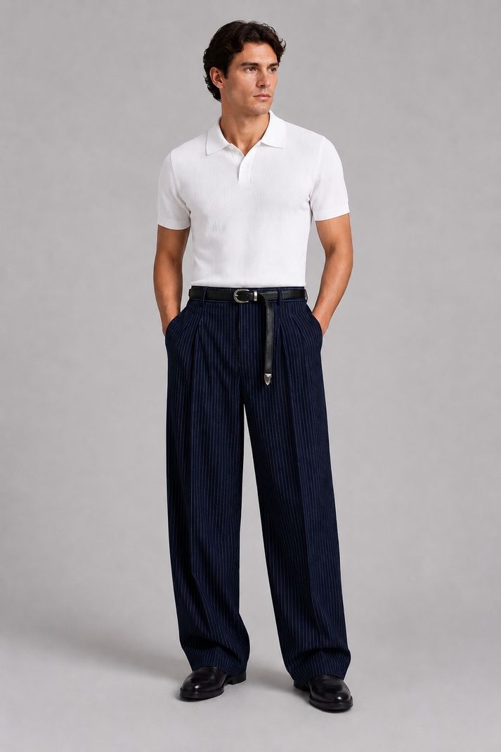 mtwn Men Relaxed Blue Cotton Blend Trousers - Image 4