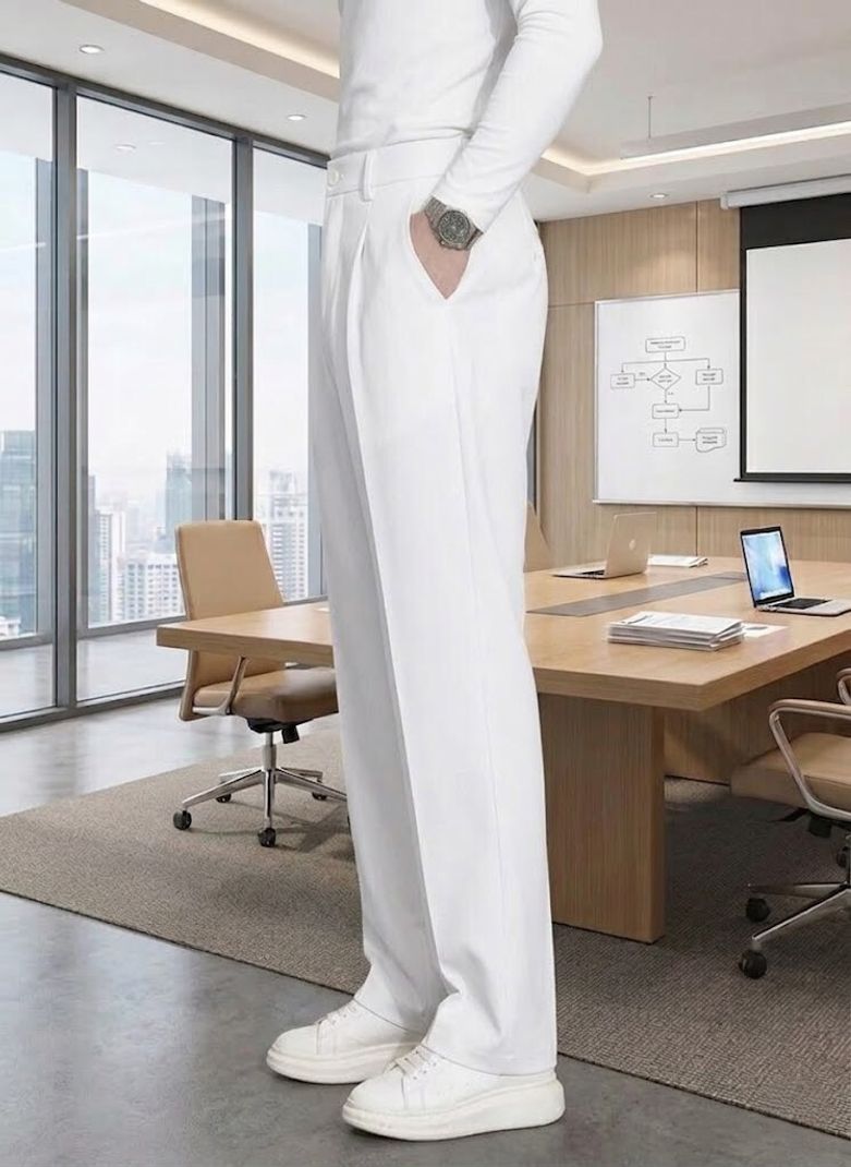 SGStore Men White Lycra Blend Trousers - Image 4