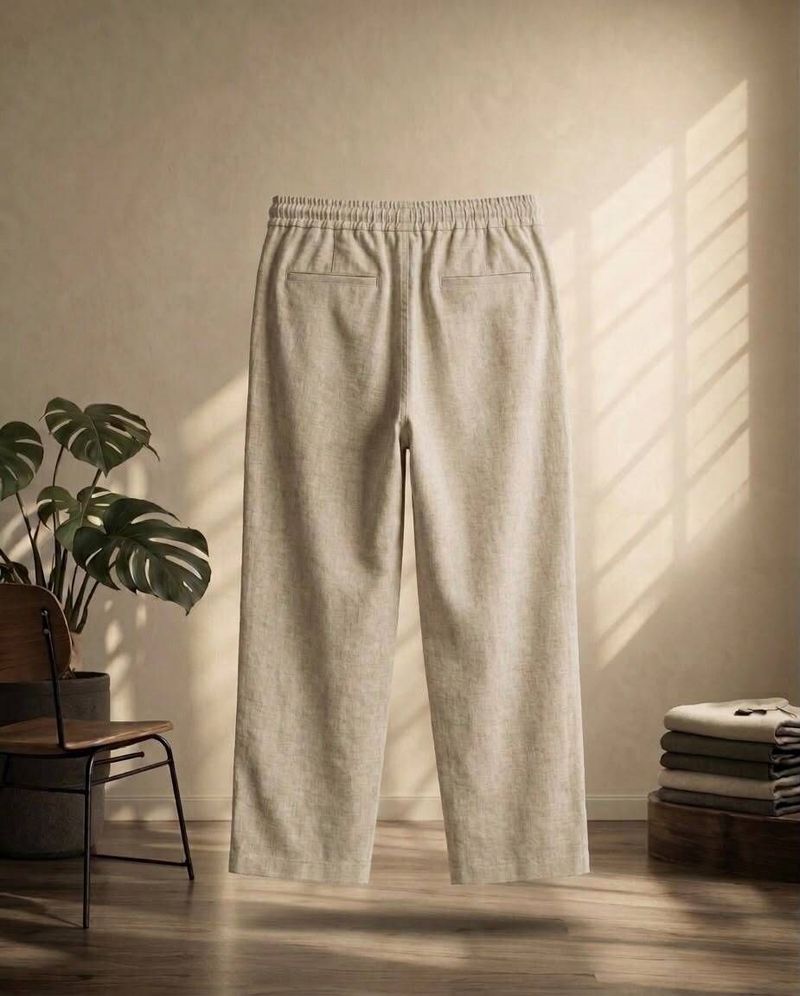 nop Men Regular Fit Beige Linen Trousers - Image 4