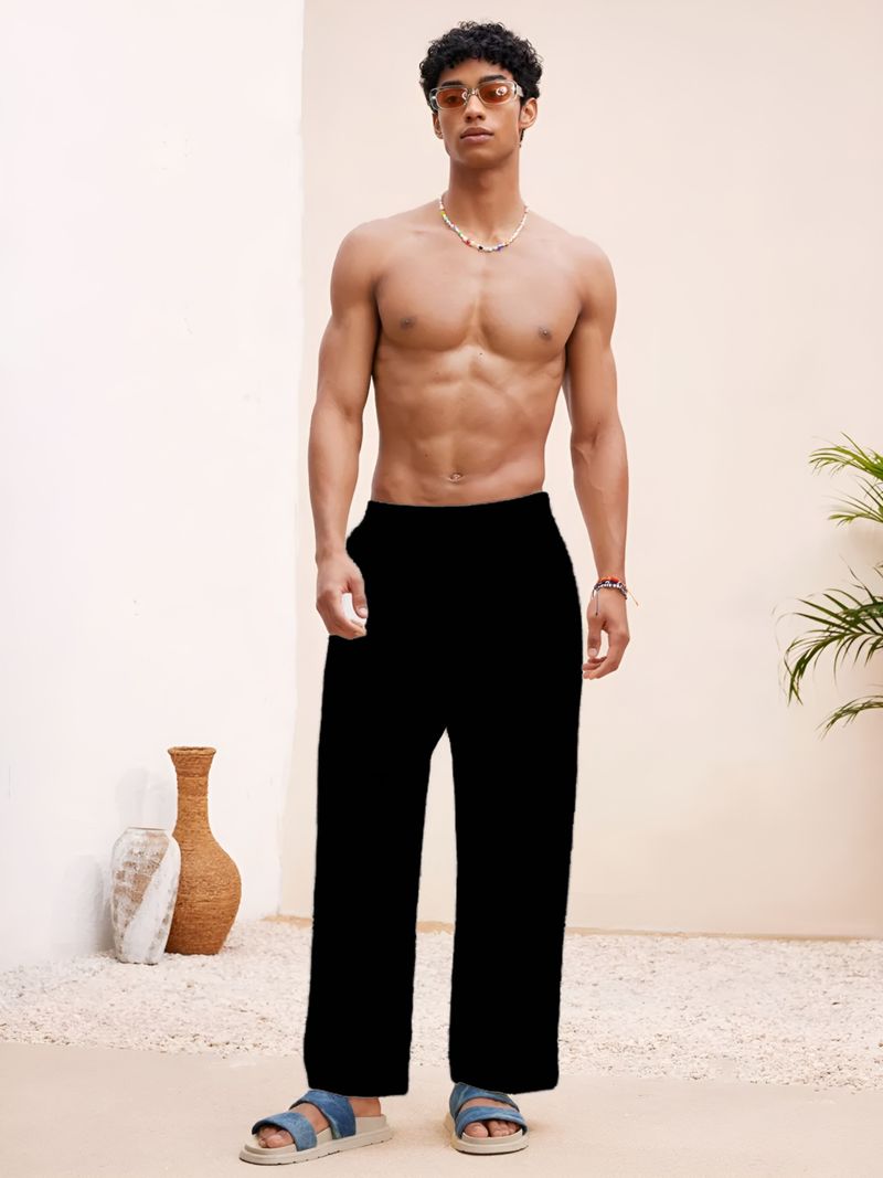 METRONAUT Comfort Fit Men Black Pure Linen Trousers - Image 5