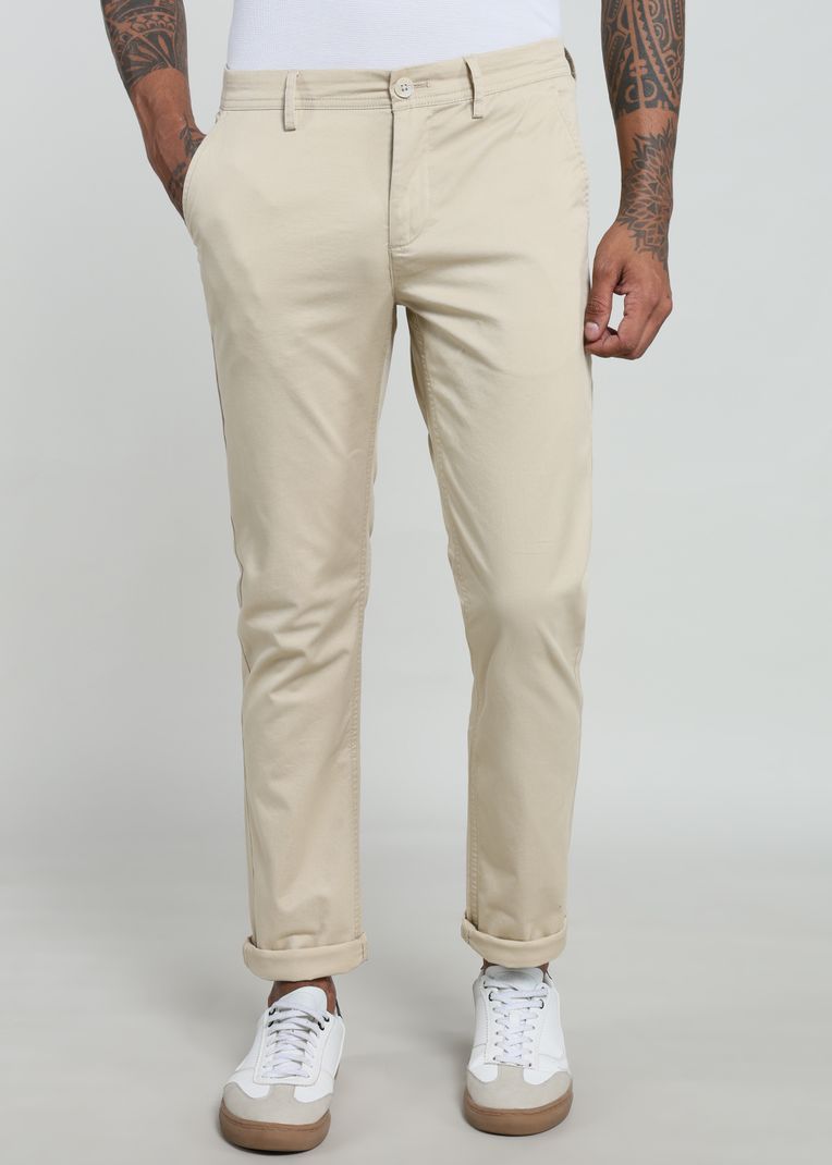 Peter England Men Relaxed Cream Cotton Trousers - Image 2