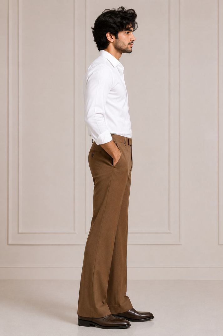 Nadwi Garments Men Brown Flared Crepe Trousers - Image 5