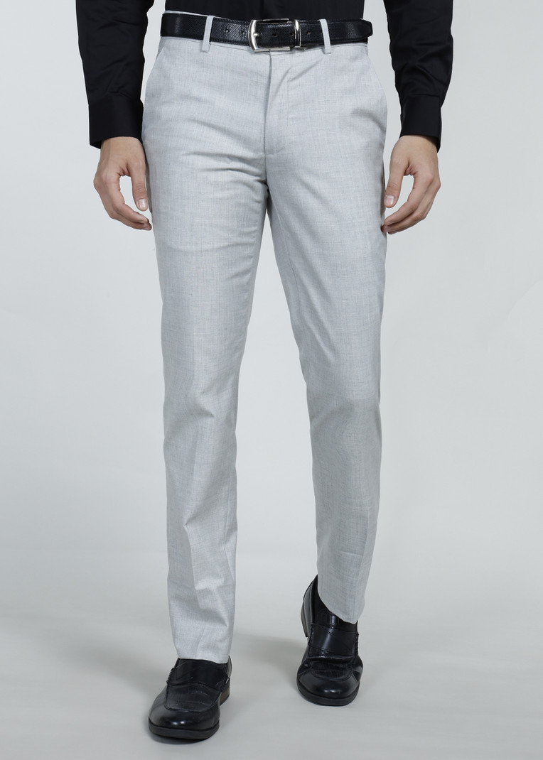 Men Slim Fit Grey Polyester Trousers