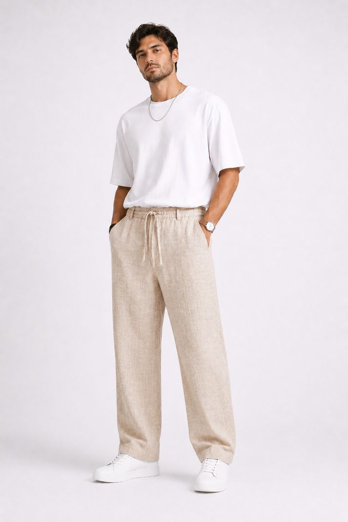 Bellaciao Men Beige Linen Blend Trousers - Image 2