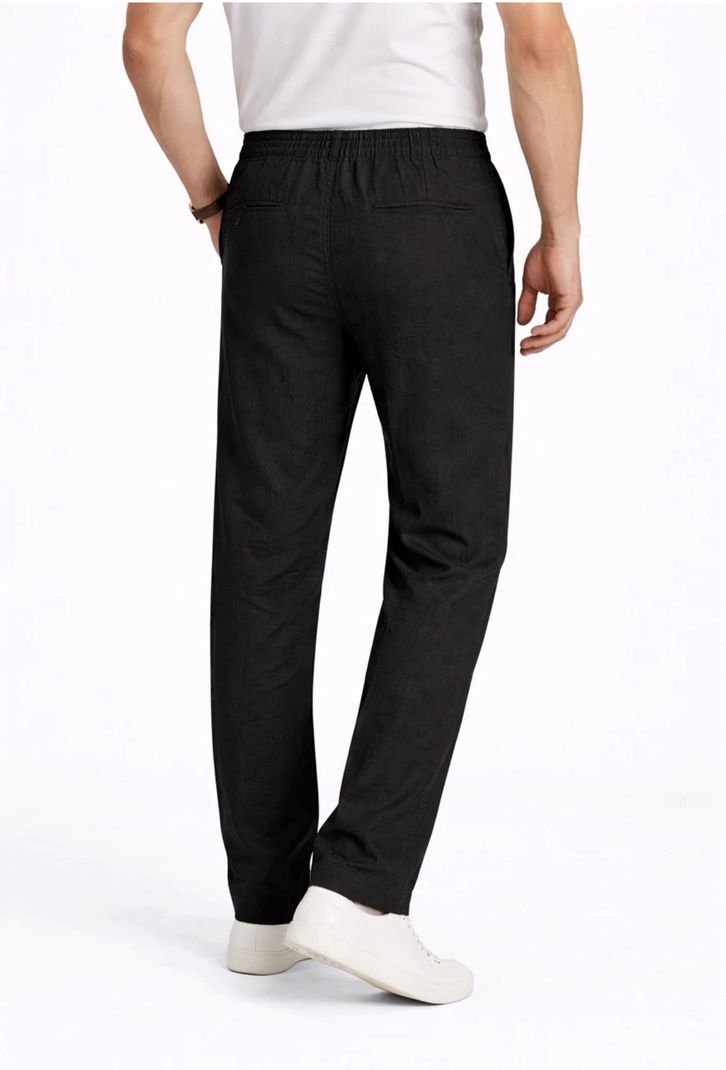 M Q Denim Men Black Pure Linen Trousers - Image 4