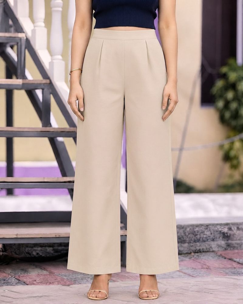 Gabadu Women Beige Cotton Trousers - Image 2