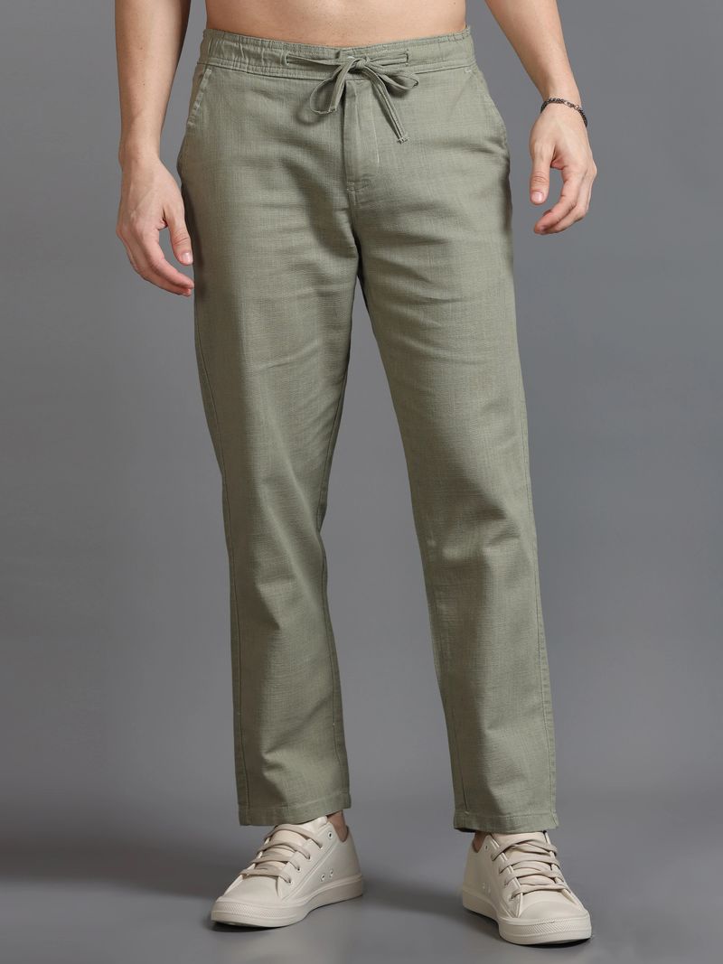 HouseOfCommon Men Relaxed Green Linen Trousers - Image 2