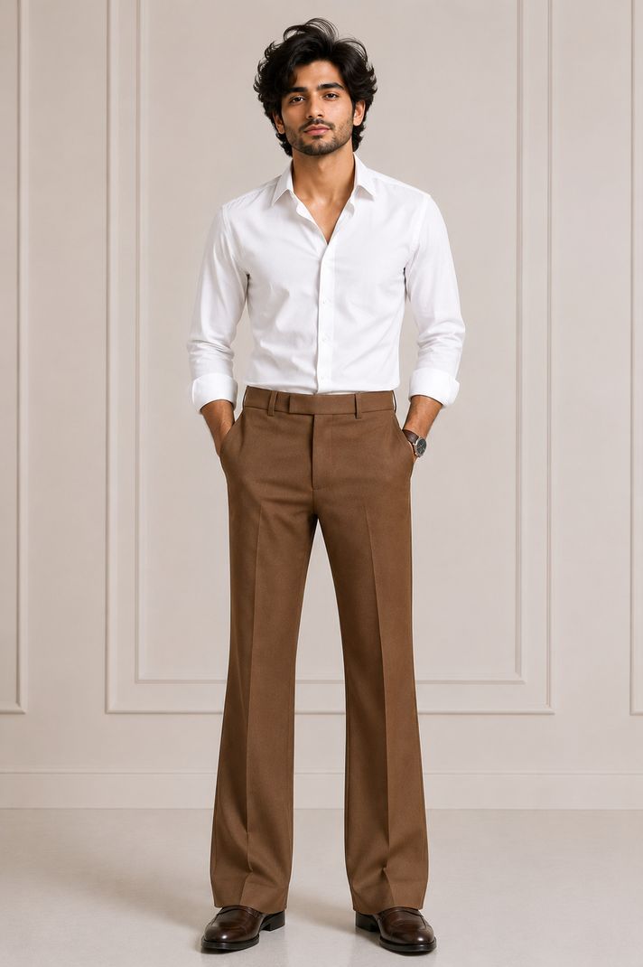 Nadwi Garments Men Brown Flared Crepe Trousers - Image 2