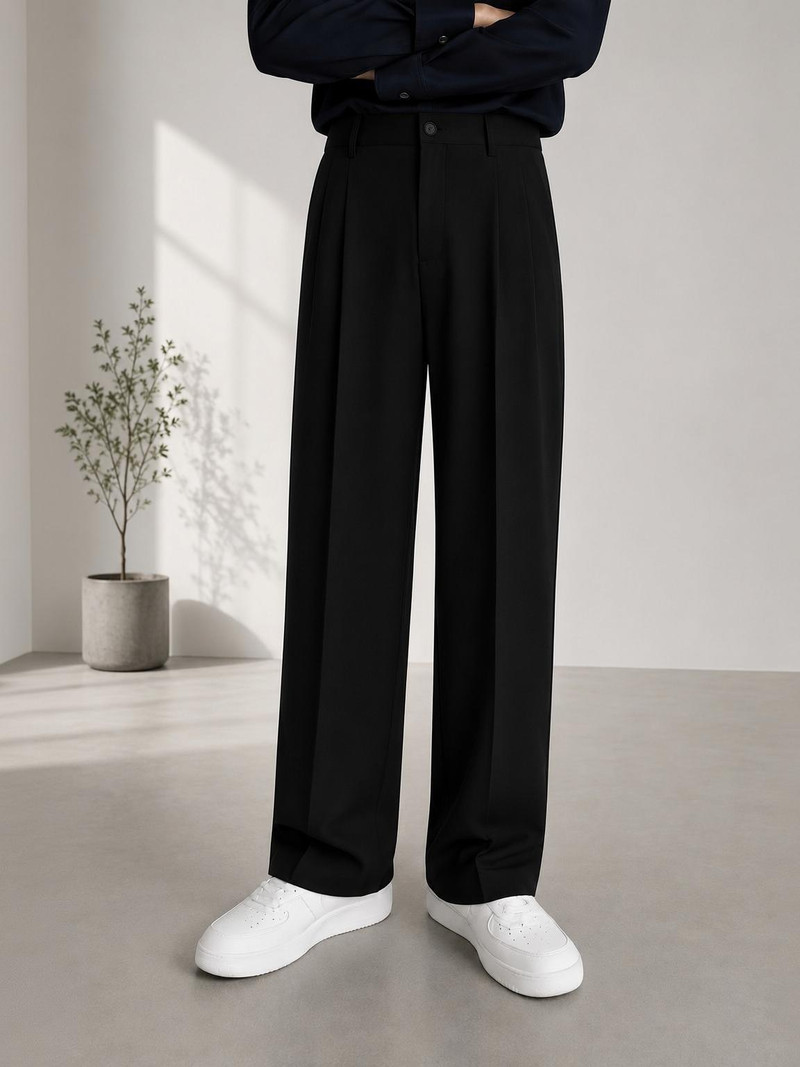 mtwn Men Straight Fit Black Polycotton Trousers