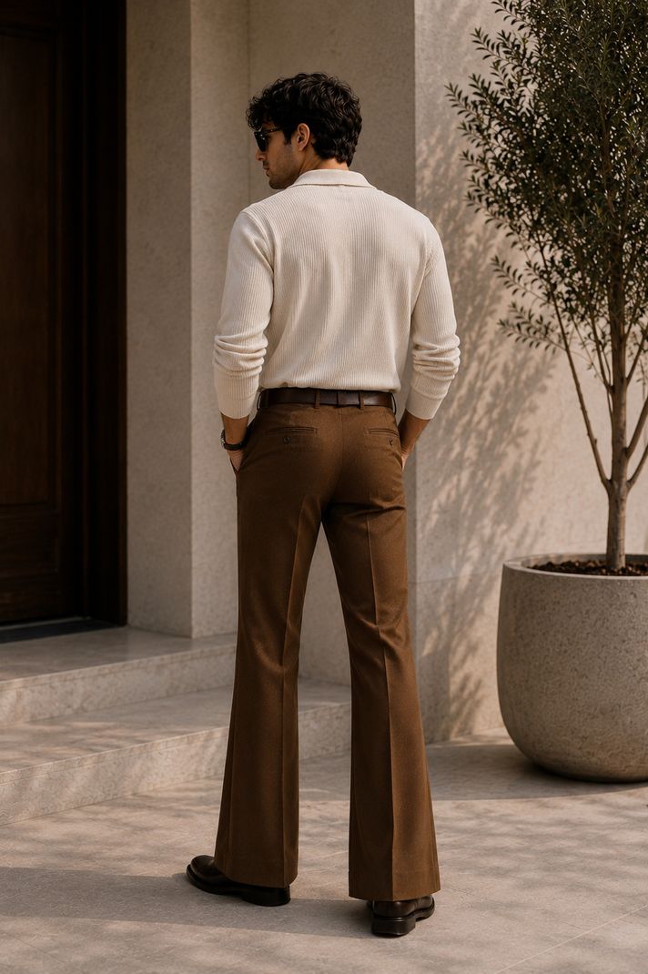 ShopVillaa Men Flared Brown Trousers - Image 3