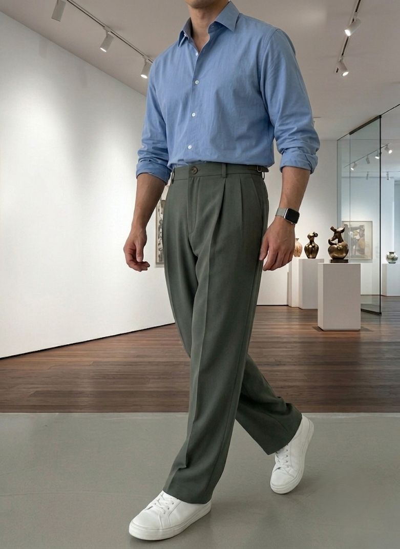 INDICLUB Men Relaxed Green Polycotton Trousers - Image 6