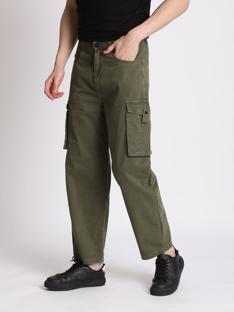 Roadster Men Loose Fit Dark Green Cotton Trousers - Image 4