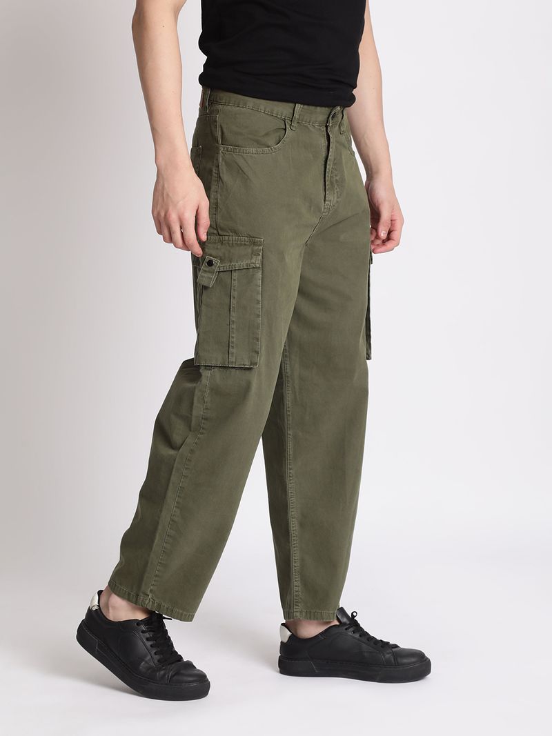 Roadster Men Loose Fit Dark Green Cotton Trousers - Image 5